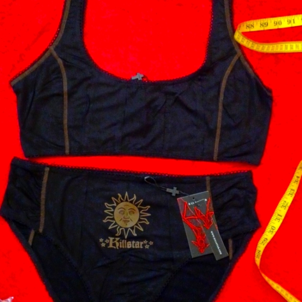 KILLSTAR SOLAR SOLISTIC BRALET/PANTY SET BLACK /SUN GOLD ACCENT no hooks 2x